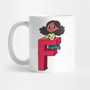 girl climbed the capital letter F Mug